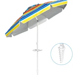 2,2 M Strandschirm UPF50 + Sonnenschutz Tragbarer Sonnenschirm Terrassenschirm