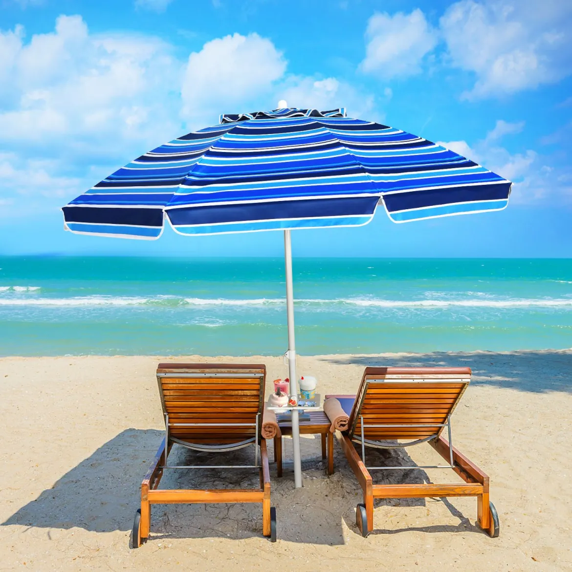 2,2 M Strandschirm UPF50 + Sonnenschutz Tragbarer Sonnenschirm Terrassenschirm