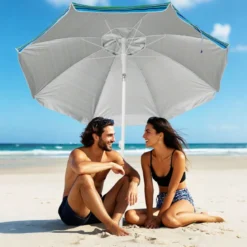 2,2 M Strandschirm UPF50 + Sonnenschutz Tragbarer Sonnenschirm Terrassenschirm