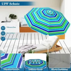 2,2 M Strandschirm UPF50 + Sonnenschutz Tragbarer Sonnenschirm Terrassenschirm