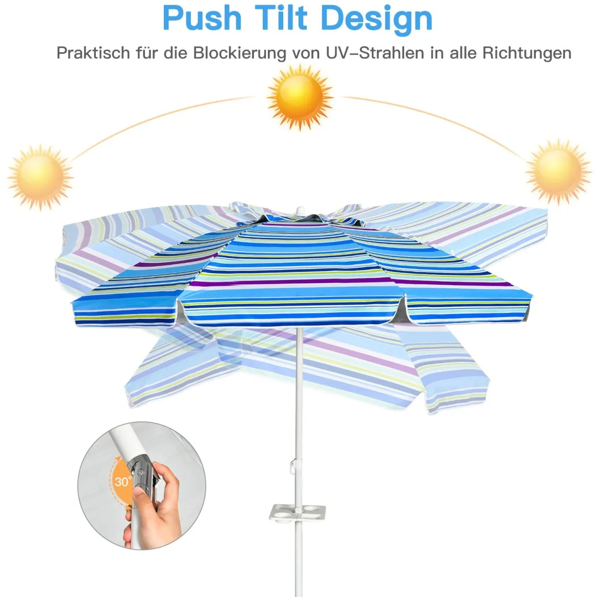 2,2 M Strandschirm UPF50 + Sonnenschutz Tragbarer Sonnenschirm Terrassenschirm