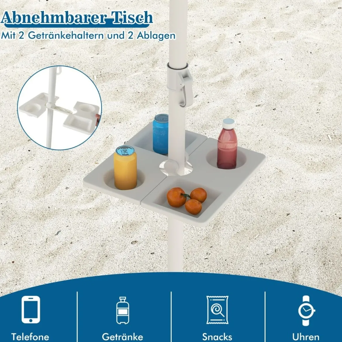 2,2 M Strandschirm UPF50 + Sonnenschutz Tragbarer Sonnenschirm Terrassenschirm