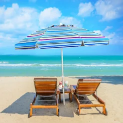 2,2 M Strandschirm UPF50 + Sonnenschutz Tragbarer Sonnenschirm Terrassenschirm