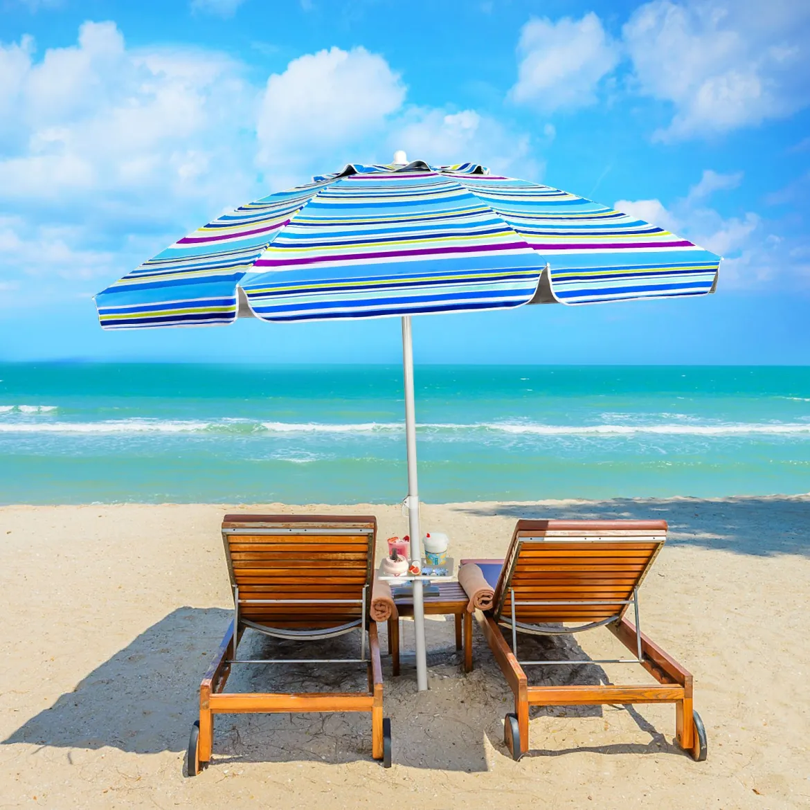 2,2 M Strandschirm UPF50 + Sonnenschutz Tragbarer Sonnenschirm Terrassenschirm