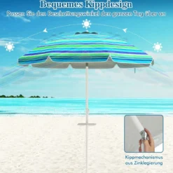 2,2 M Strandschirm UPF50 + Sonnenschutz Tragbarer Sonnenschirm Terrassenschirm