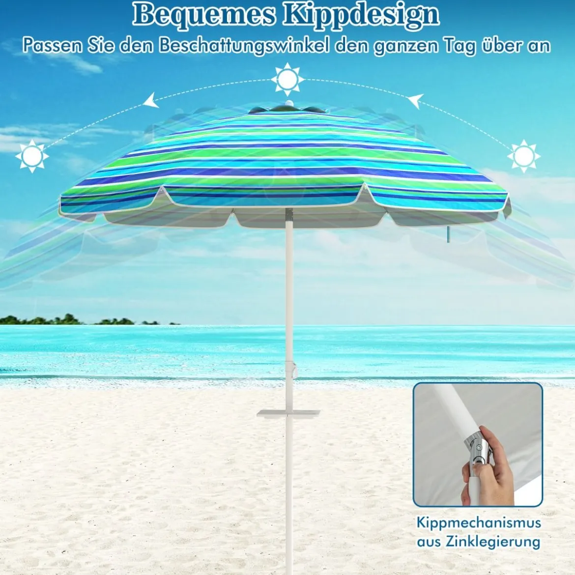 2,2 M Strandschirm UPF50 + Sonnenschutz Tragbarer Sonnenschirm Terrassenschirm