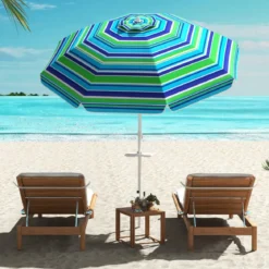 2,2 M Strandschirm UPF50 + Sonnenschutz Tragbarer Sonnenschirm Terrassenschirm
