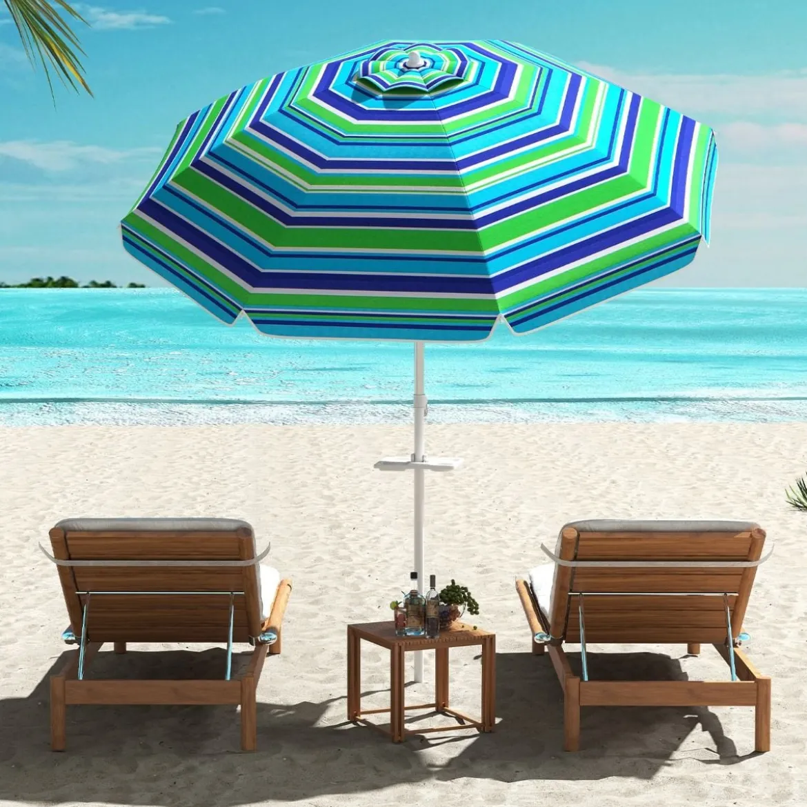 2,2 M Strandschirm UPF50 + Sonnenschutz Tragbarer Sonnenschirm Terrassenschirm