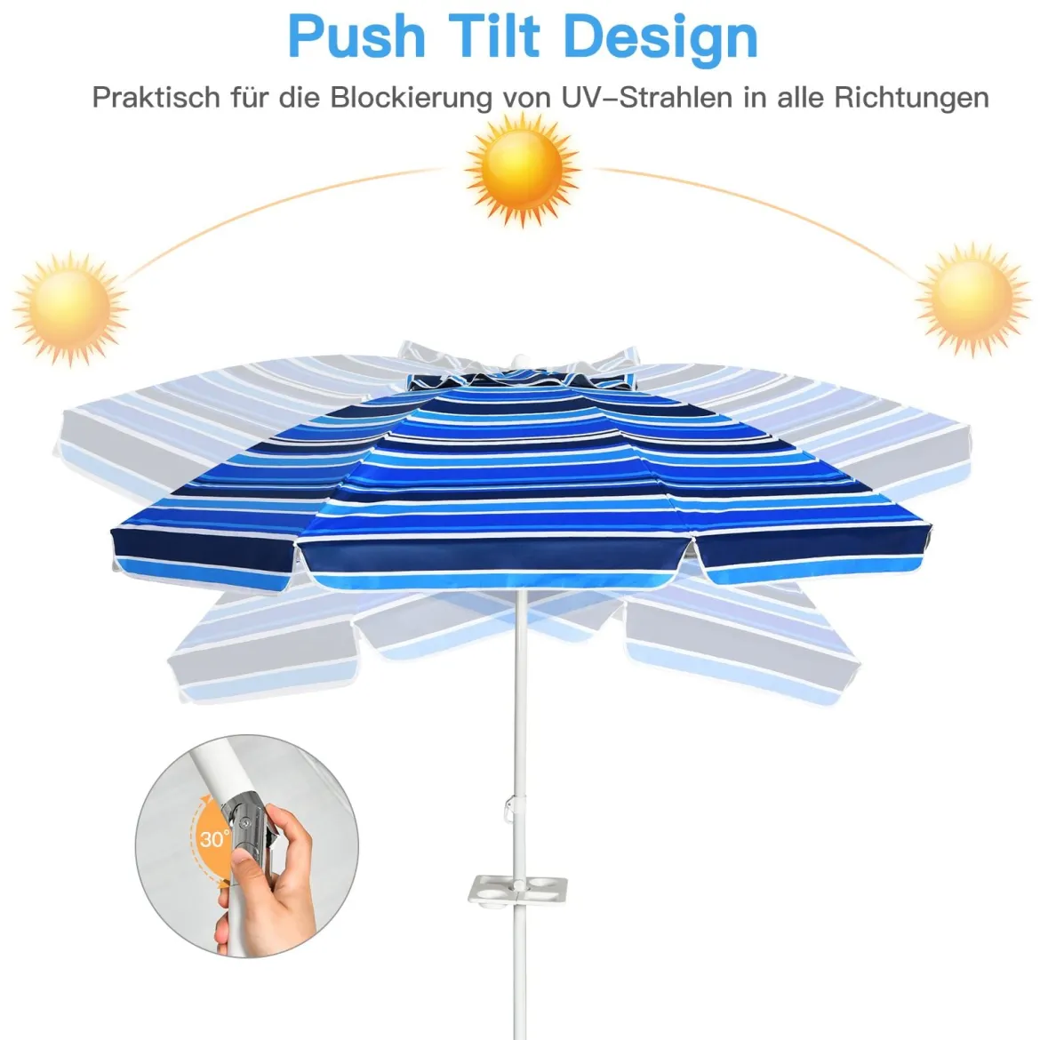 2,2 M Strandschirm UPF50 + Sonnenschutz Tragbarer Sonnenschirm Terrassenschirm