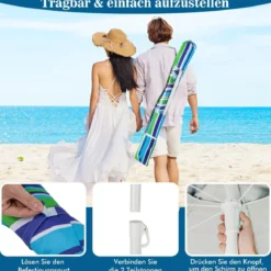2,2 M Strandschirm UPF50 + Sonnenschutz Tragbarer Sonnenschirm Terrassenschirm