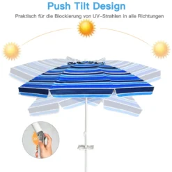 2,2 M Strandschirm UPF50 + Sonnenschutz Tragbarer Sonnenschirm Terrassenschirm