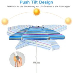 2,2 M Strandschirm UPF50 + Sonnenschutz Tragbarer Sonnenschirm Terrassenschirm