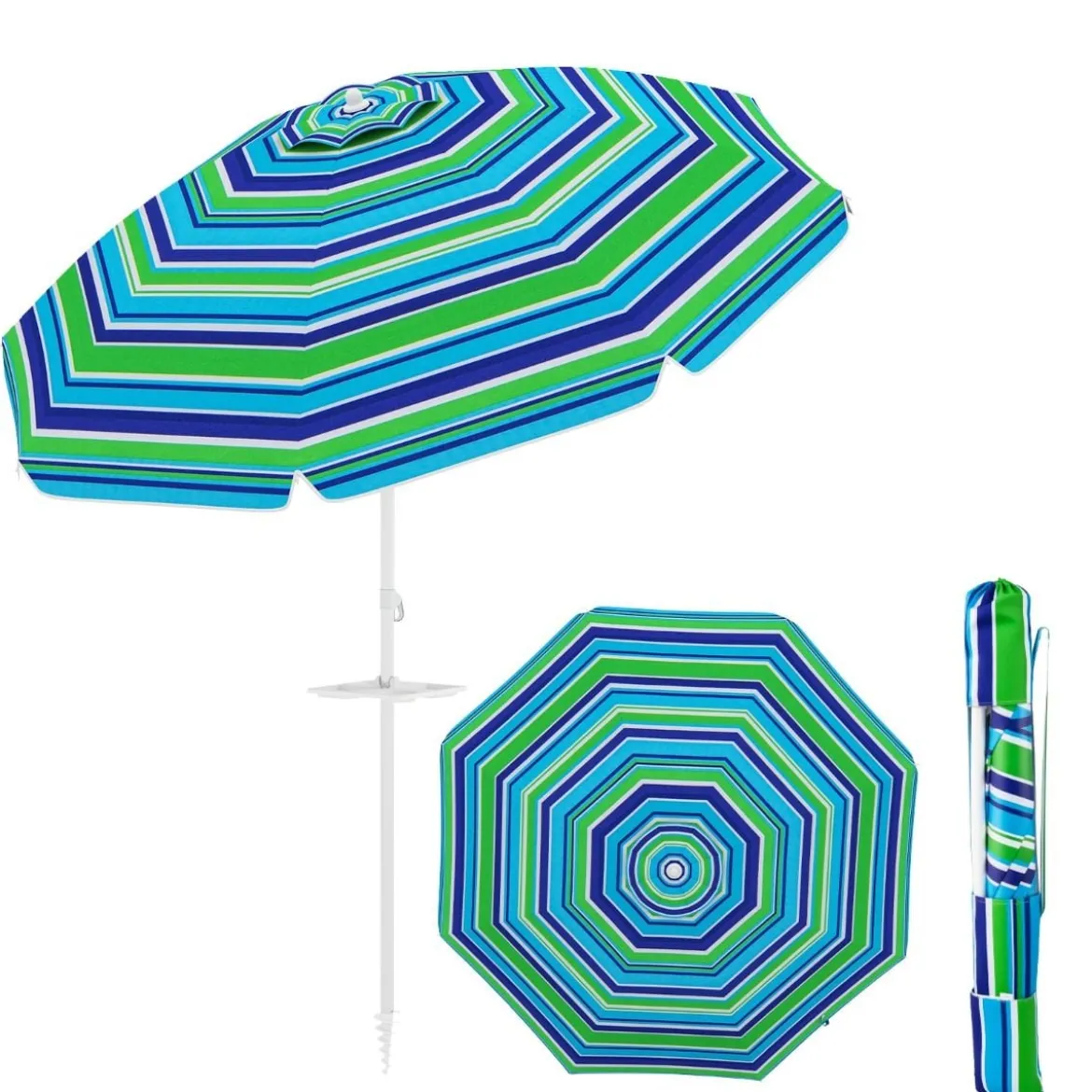 2,2 M Strandschirm UPF50 + Sonnenschutz Tragbarer Sonnenschirm Terrassenschirm