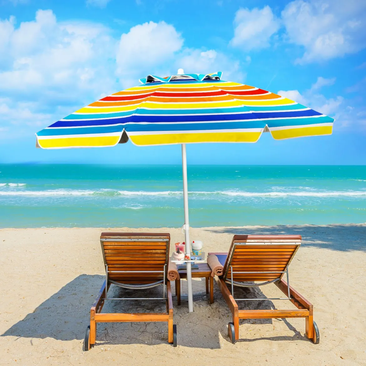 2,2 M Strandschirm UPF50 + Sonnenschutz Tragbarer Sonnenschirm Terrassenschirm