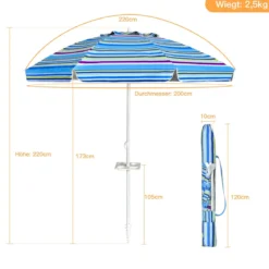 2,2 M Strandschirm UPF50 + Sonnenschutz Tragbarer Sonnenschirm Terrassenschirm