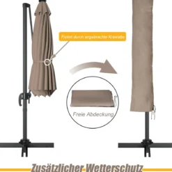 Ø300 m Terrassenschirm mit Solarleuchten Outdoor-Schirm mit 360-Grad-Rotation Ampelschirm LED Sonnenschirm Braun