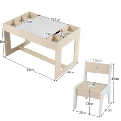 Multifunktionaler Kindertisch & 2 Stühle Set Sitzgruppe Kinder holz mit abnehmbarer doppelseitiger Tischplatte Natur