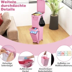Multifunktionaler Müllbehälter Küchenabfalleimer mit kippbarem Bodeneimer Rosa