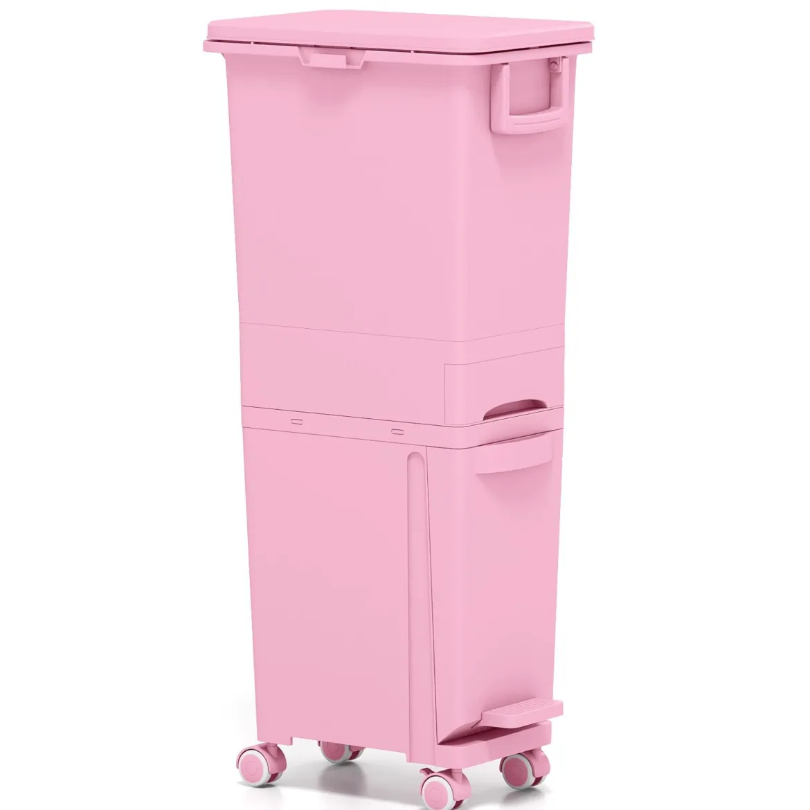 Multifunktionaler Müllbehälter Küchenabfalleimer mit kippbarem Bodeneimer Rosa