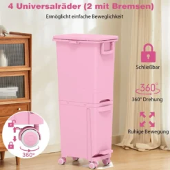 Multifunktionaler Müllbehälter Küchenabfalleimer mit kippbarem Bodeneimer Rosa