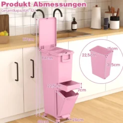 Multifunktionaler Müllbehälter Küchenabfalleimer mit kippbarem Bodeneimer Rosa