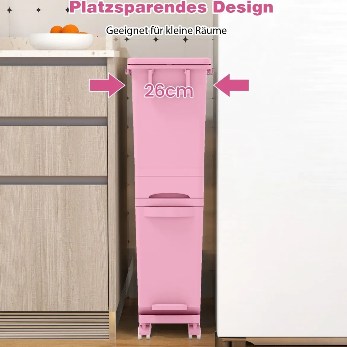 Multifunktionaler Müllbehälter Küchenabfalleimer mit kippbarem Bodeneimer Rosa