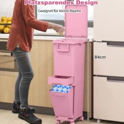Multifunktionaler Müllbehälter Küchenabfalleimer mit kippbarem Bodeneimer Rosa