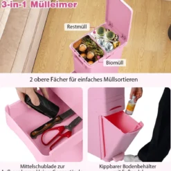 Multifunktionaler Müllbehälter Küchenabfalleimer mit kippbarem Bodeneimer Rosa