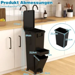 Multifunktionaler Müllbehälter Küchenabfalleimer mit kippbarem Bodeneimer Schwarz