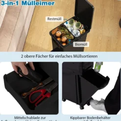 Multifunktionaler Müllbehälter Küchenabfalleimer mit kippbarem Bodeneimer Schwarz