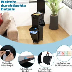 Multifunktionaler Müllbehälter Küchenabfalleimer mit kippbarem Bodeneimer Schwarz
