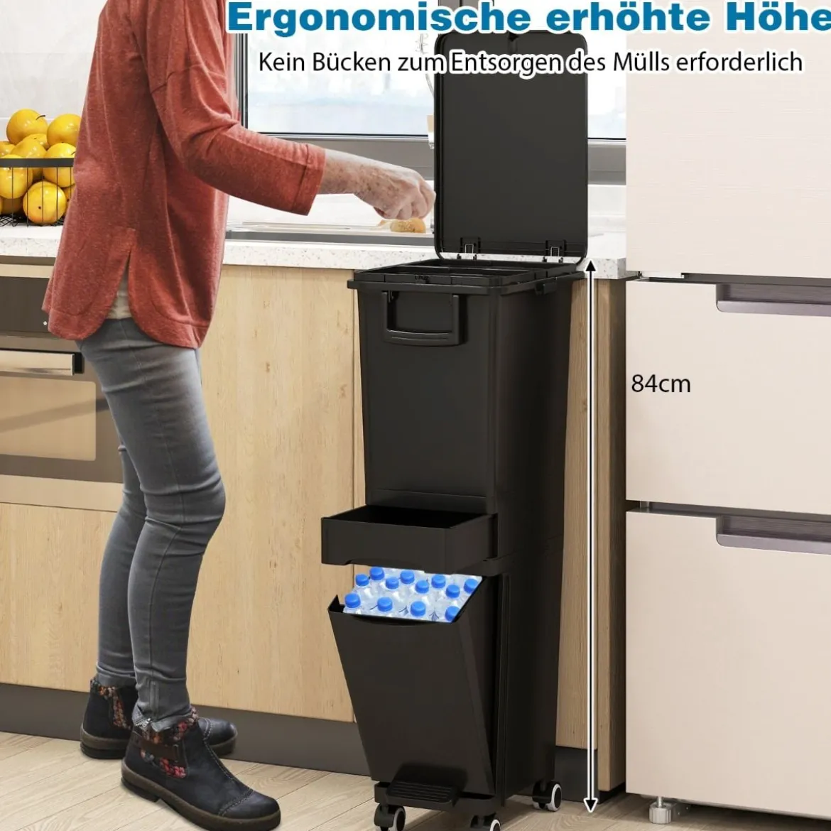 Multifunktionaler Müllbehälter Küchenabfalleimer mit kippbarem Bodeneimer Schwarz