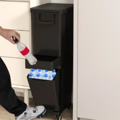 Multifunktionaler Müllbehälter Küchenabfalleimer mit kippbarem Bodeneimer Schwarz