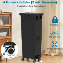 Multifunktionaler Müllbehälter Küchenabfalleimer mit kippbarem Bodeneimer Schwarz