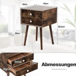 Multifunktionaler Nachtschrank mit Stauraum Nachttisch aus Holz 40 x 40 x 59,5 cm Braun