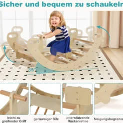 Multifunktionaler Schaukelbogen 4-in-1-Kletterspielzeug aus Holz Montessori-Spielset mit Kletterbogen Natur