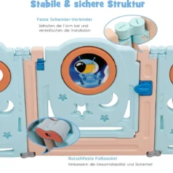 Multifunktionales Baby-Laufgitter mit 16 Teilen tragbarer Laufstall 60 x 62 cm Rosa + Hellblau