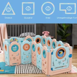 Multifunktionales Baby-Laufgitter mit 16 Teilen tragbarer Laufstall 60 x 62 cm Rosa + Hellblau
