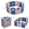 Multifunktionales Baby-Laufgitter mit Tür und Spielzeugboard 60 x 62 cm Rosa + Dunkelblau