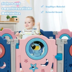 Multifunktionales Baby-Laufgitter mit Tür und Spielzeugboard 60 x 62 cm Rosa + Dunkelblau