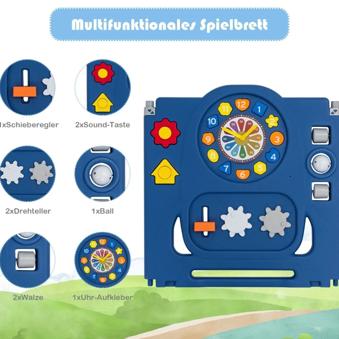 Multifunktionales Baby-Laufgitter mit Tür und Spielzeugboard 60 x 62 cm Rosa + Dunkelblau