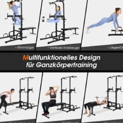 Multifunktionales Heim-Fitnessstudio Pull-up Bar Stand Dip Station mit 7 verstellbaren Höhen und klappbarer Gewichtsbank Fitnessgeräte