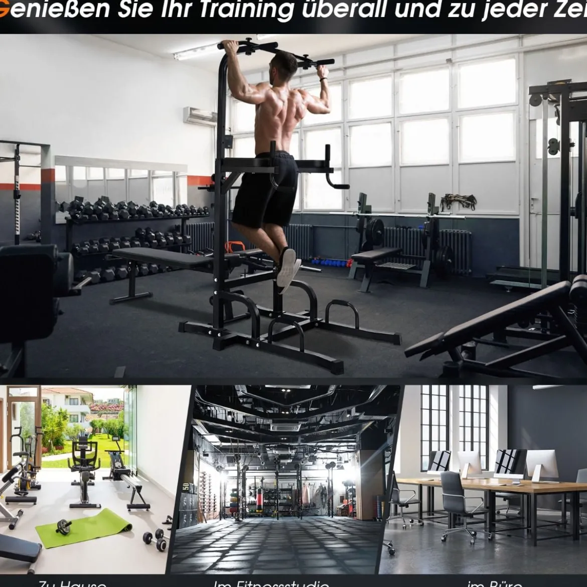 Multifunktionales Heim-Fitnessstudio Pull-up Bar Stand Dip Station mit 7 verstellbaren Höhen und klappbarer Gewichtsbank Fitnessgeräte