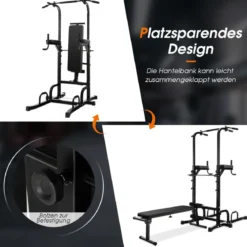 Multifunktionales Heim-Fitnessstudio Pull-up Bar Stand Dip Station mit 7 verstellbaren Höhen und klappbarer Gewichtsbank Fitnessgeräte