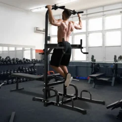 Multifunktionales Heim-Fitnessstudio Pull-up Bar Stand Dip Station mit 7 verstellbaren Höhen und klappbarer Gewichtsbank Fitnessgeräte