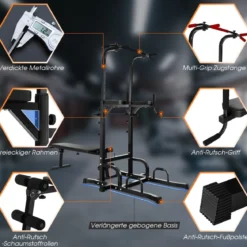 Multifunktionales Heim-Fitnessstudio Pull-up Bar Stand Dip Station mit 7 verstellbaren Höhen und klappbarer Gewichtsbank Fitnessgeräte