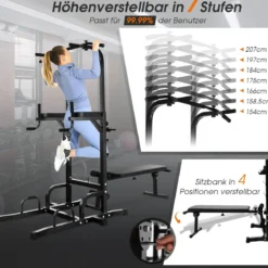Multifunktionales Heim-Fitnessstudio Pull-up Bar Stand Dip Station mit 7 verstellbaren Höhen und klappbarer Gewichtsbank Fitnessgeräte