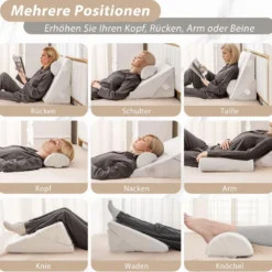 Multifunktionales Keilkissen mit Kopfstütze Memory-Schaum-Rückenkissen 57 x 30 x 53 cm Gebrochenes Weiß