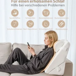 Multifunktionales Keilkissen mit Kopfstütze Memory-Schaum-Rückenkissen 57 x 30 x 53 cm Gebrochenes Weiß