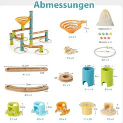 Murmelbahn aus Bambus Murmelspielzeug 111-teiliges Spielzeugset mit Murmeln für Kinder